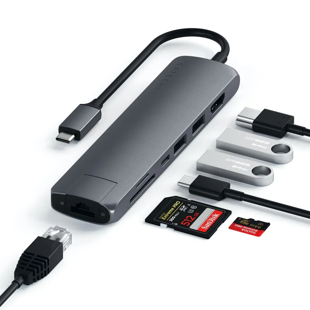 Satechi USB-C Slim Multiport w/ Ethernet Adapter - Space Grey ST-UCSMA3M